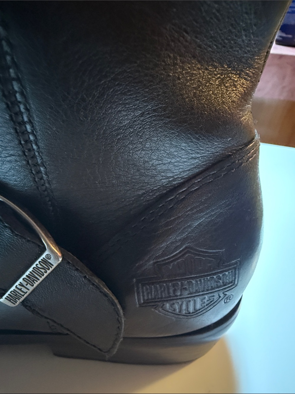 Harley-Davidson Black Leather Motorcycle Boots with Branded Strap
